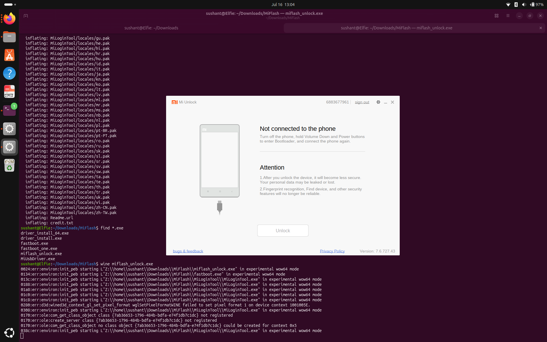 Unlock tool disclaimer